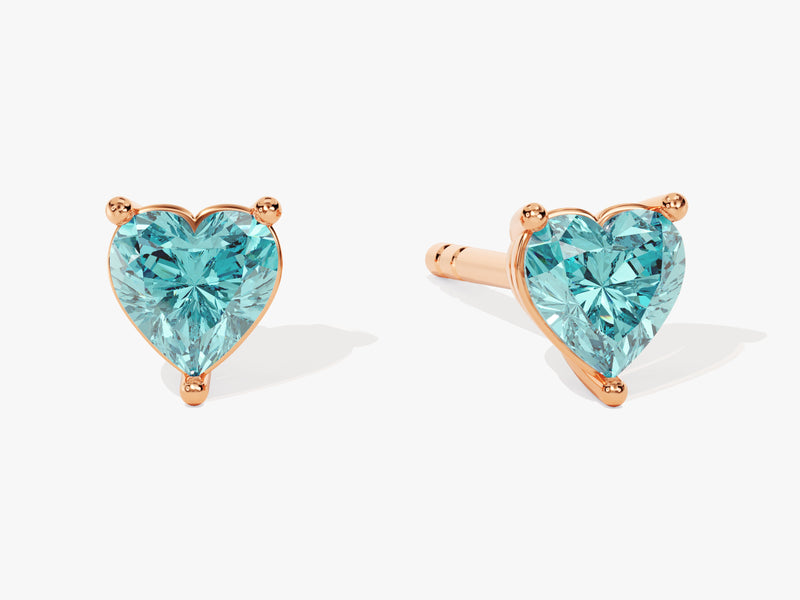 Solitaire Heart Aquamarine Birthstone Solitaire Stud Earrings