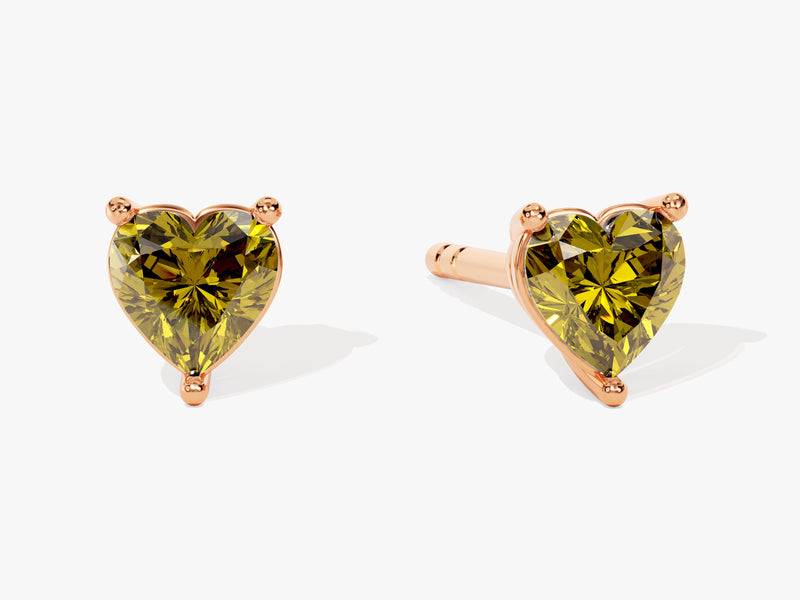 Solitaire Heart Peridot Birthstone Solitaire Stud Earrings