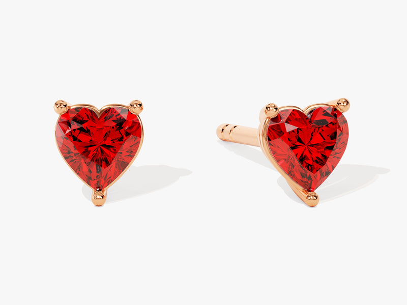 Solitaire Heart Garnet Birthstone Solitaire Stud Earrings