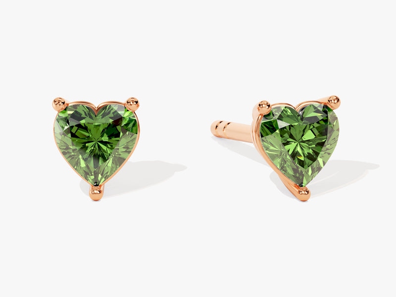 Solitaire Heart Emerald Birthstone Solitaire Stud Earrings