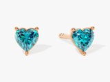 Solitaire Heart Blue Topaz Birthstone Solitaire Stud Earrings