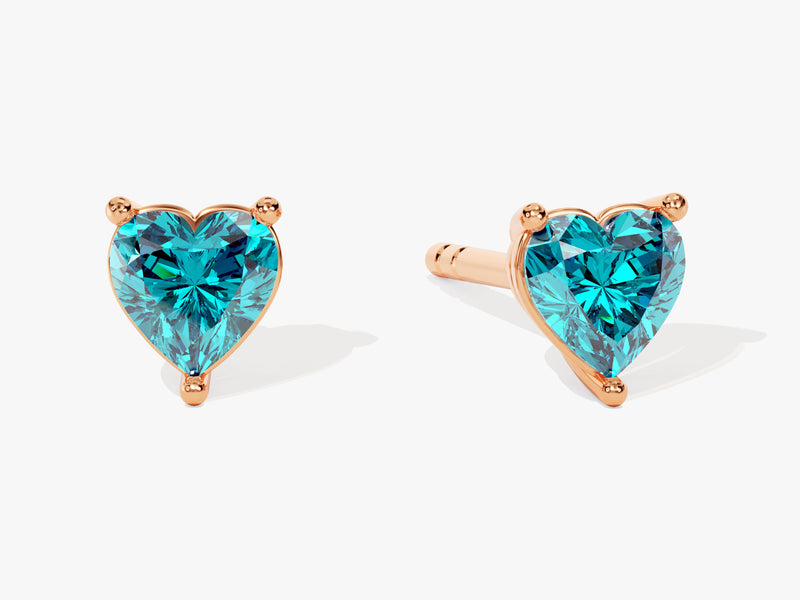 Solitaire Heart Blue Topaz Birthstone Solitaire Stud Earrings