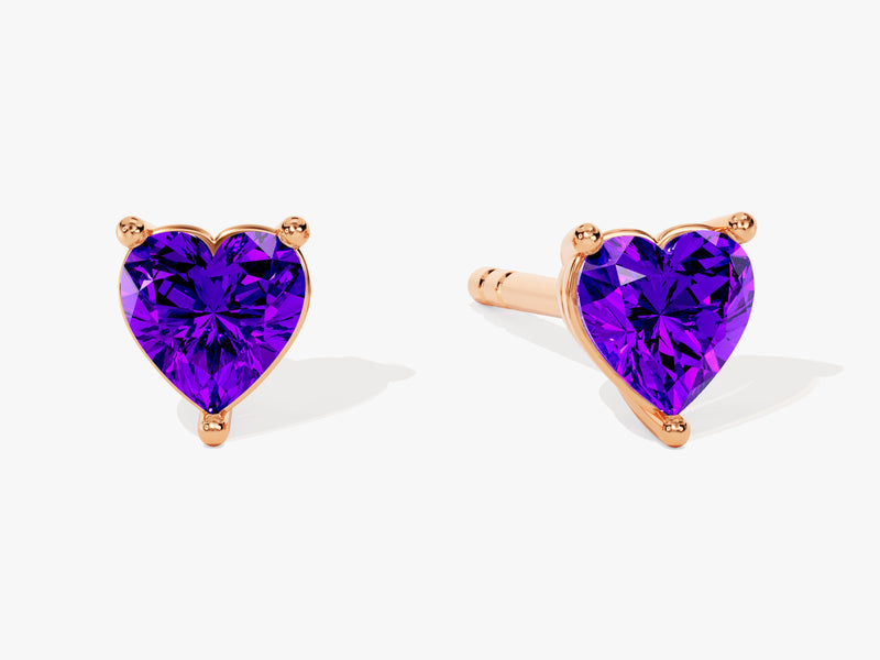 Solitaire Heart Amethyst Birthstone Solitaire Stud Earrings