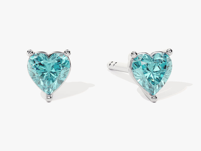 Solitaire Heart Aquamarine Birthstone Solitaire Stud Earrings