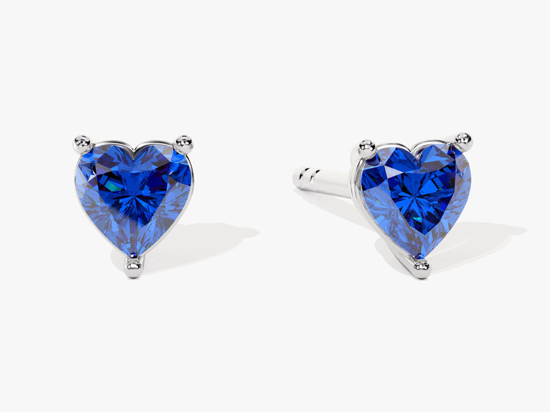 Solitaire Heart Sapphire Birthstone Solitaire Stud Earrings