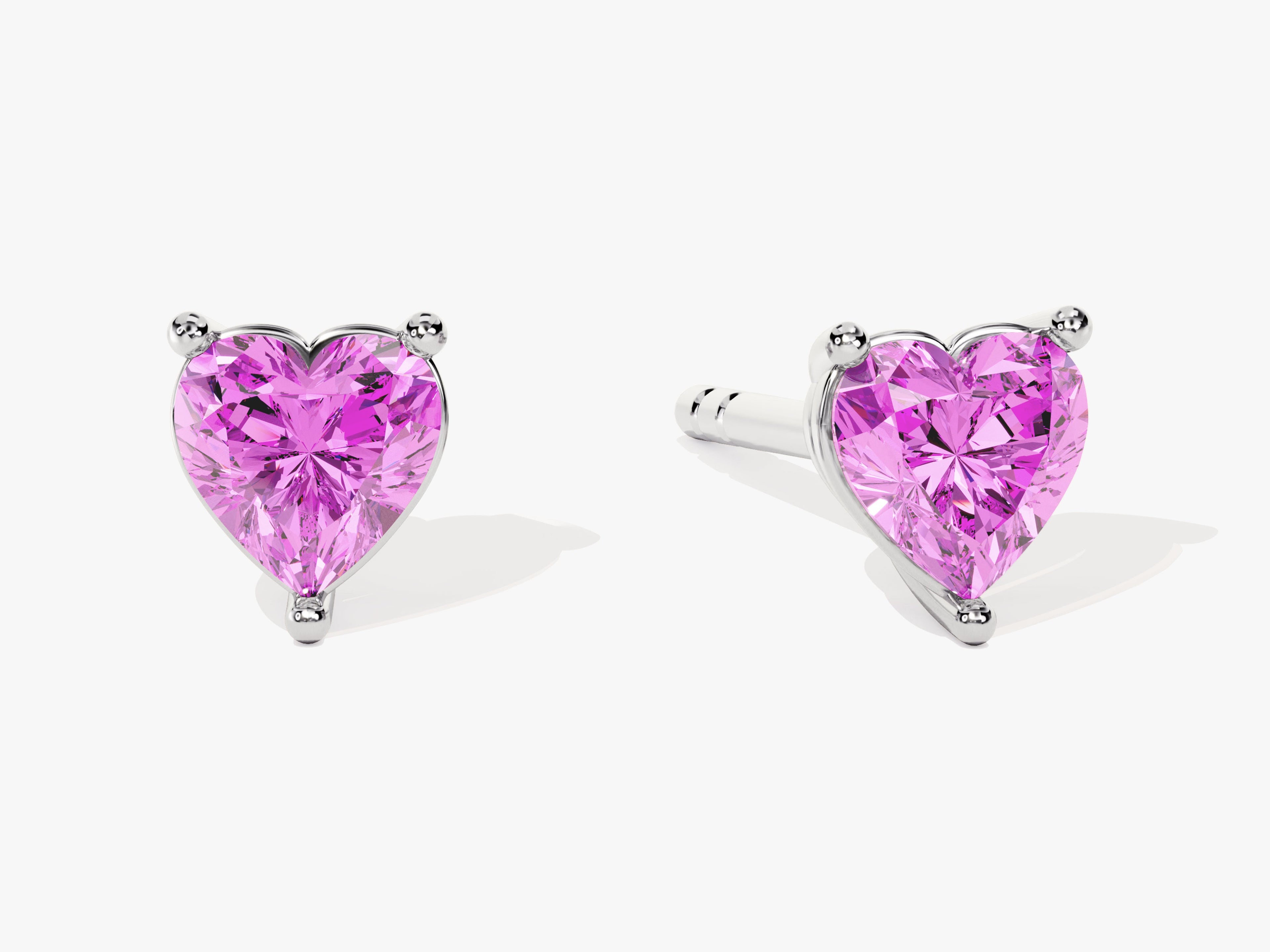 Solitaire Heart Pink Tourmaline Birthstone Solitaire Stud Earrings