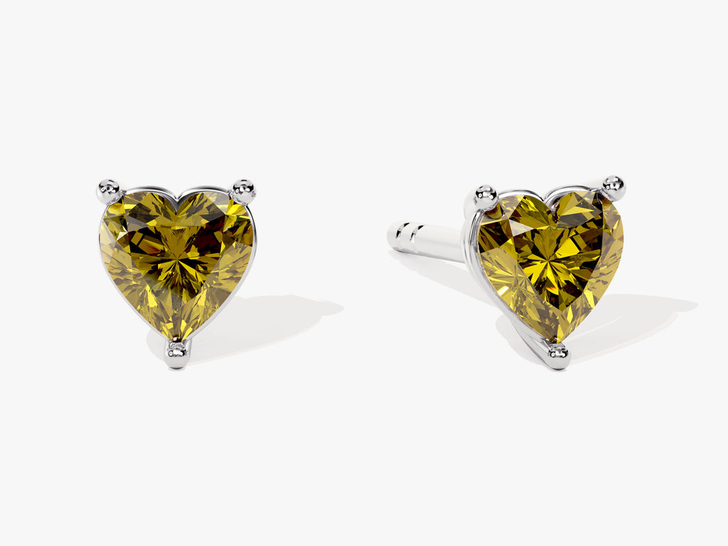 Solitaire Heart Peridot Birthstone Solitaire Stud Earrings