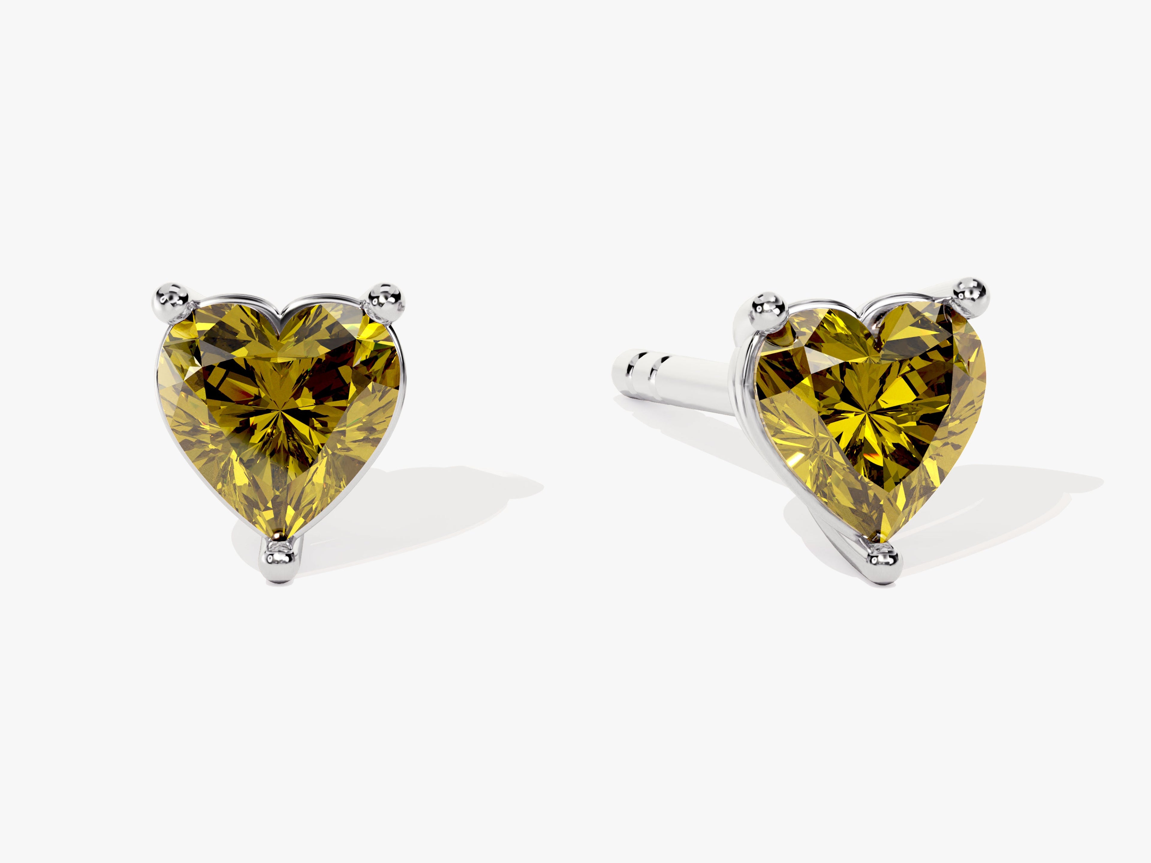 Solitaire Heart Peridot Birthstone Solitaire Stud Earrings