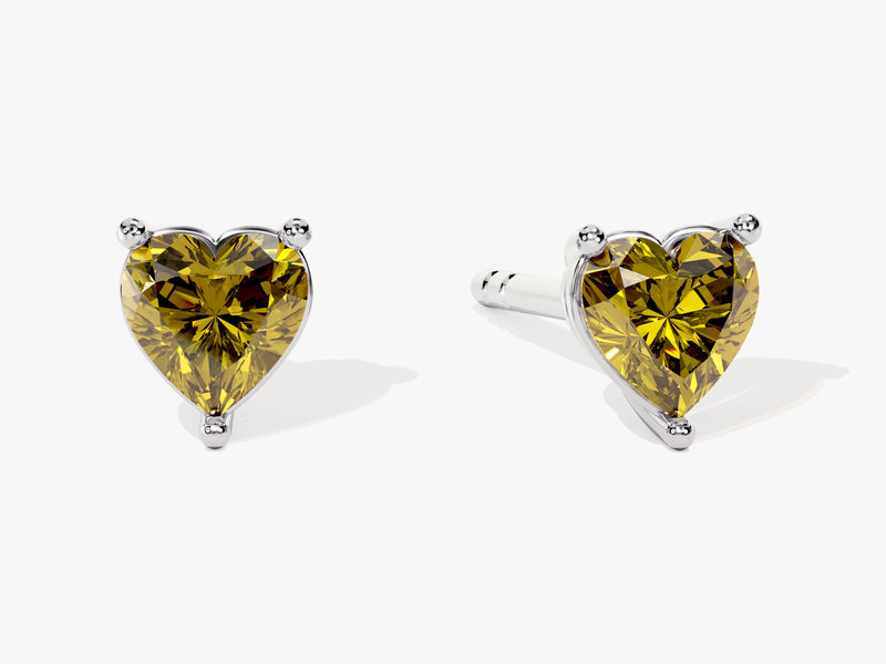 Solitaire Heart Peridot Birthstone Solitaire Stud Earrings