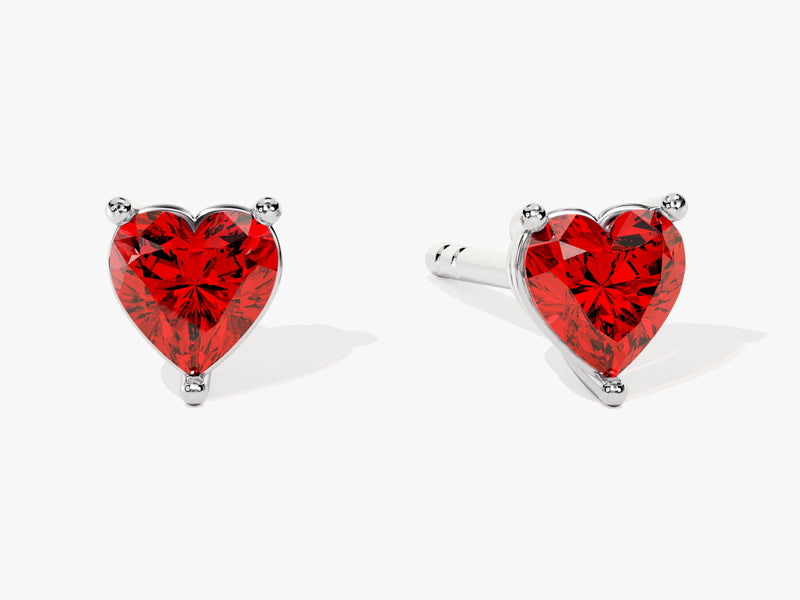 Solitaire Heart Garnet Birthstone Solitaire Stud Earrings