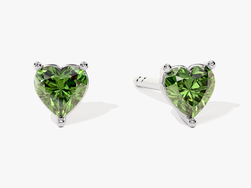 Solitaire Heart Emerald Birthstone Solitaire Stud Earrings