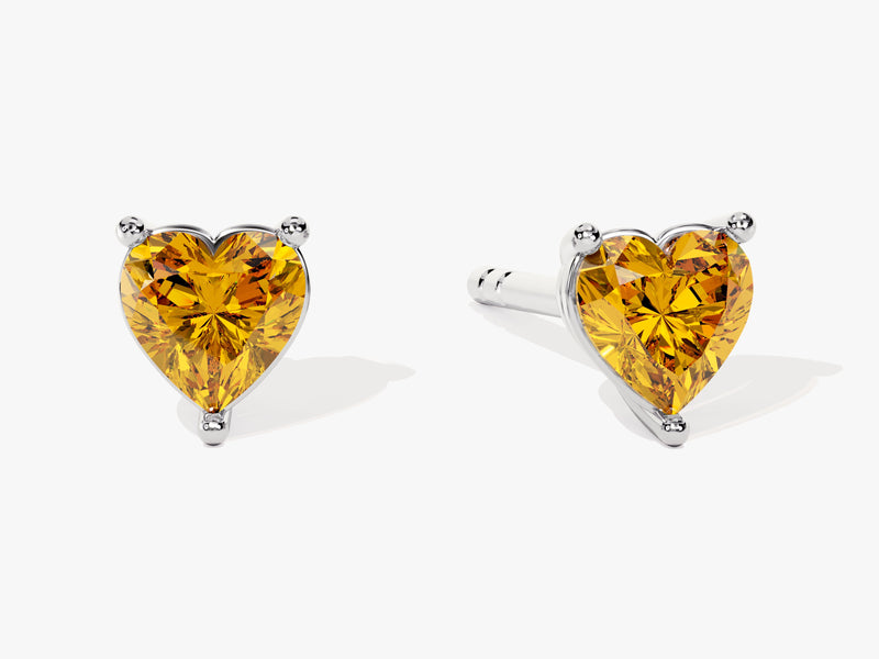 Solitaire Heart Citrine Birthstone Solitaire Stud Earrings