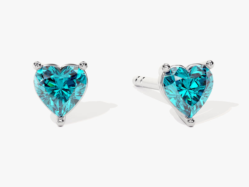 Solitaire Heart Blue Topaz Birthstone Solitaire Stud Earrings