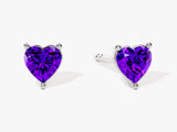 Solitaire Heart Amethyst Birthstone Solitaire Stud Earrings