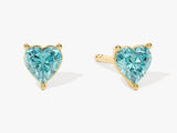 Solitaire Heart Aquamarine Birthstone Solitaire Stud Earrings