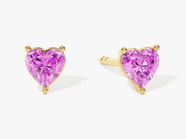 Solitaire Heart Pink Tourmaline Birthstone Solitaire Stud Earrings