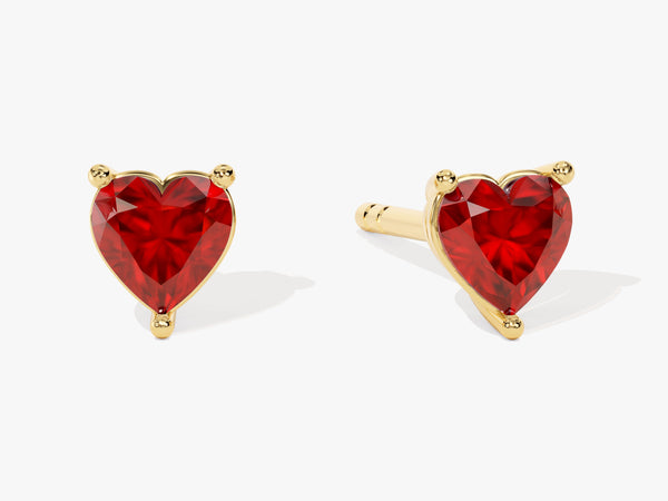 Solitaire Heart Ruby Birthstone Solitaire Stud Earrings