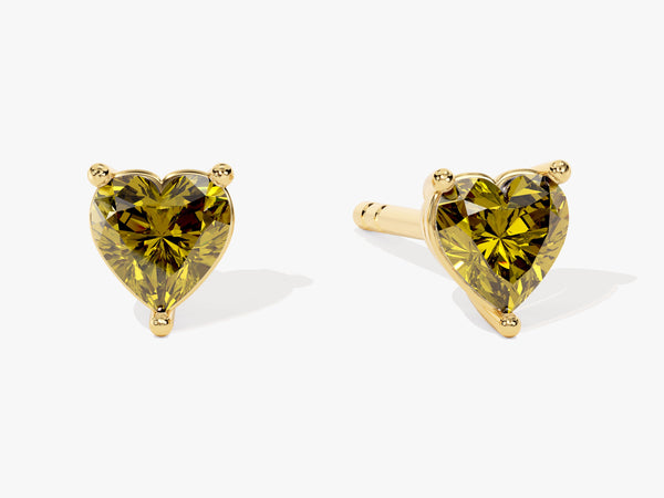 Solitaire Heart Peridot Birthstone Solitaire Stud Earrings