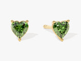 Solitaire Heart Emerald Birthstone Solitaire Stud Earrings