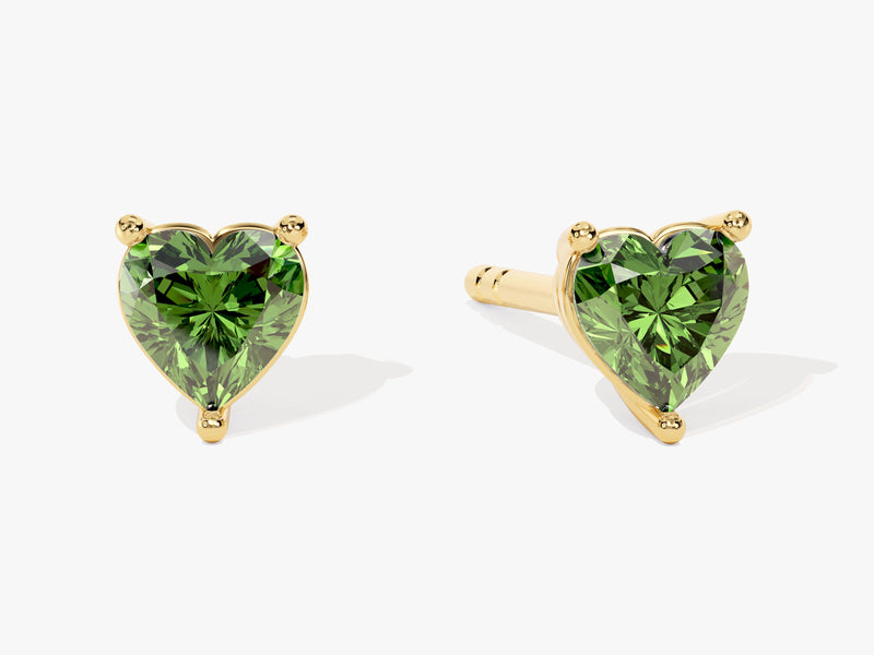 Solitaire Heart Emerald Birthstone Solitaire Stud Earrings