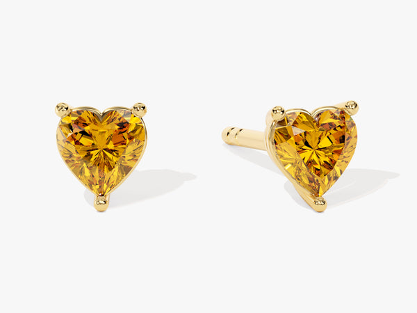 Solitaire Heart Citrine Birthstone Solitaire Stud Earrings