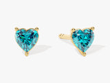 Solitaire Heart Blue Topaz Birthstone Solitaire Stud Earrings