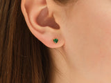 Solitaire Heart Emerald Birthstone Solitaire Stud Earrings