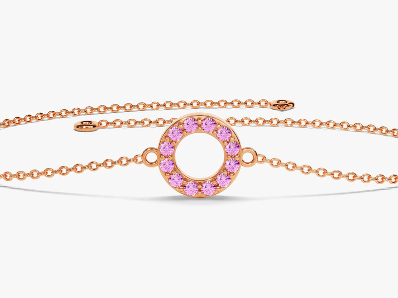 Open Circle Pink Tourmaline Birthstone Bracelet