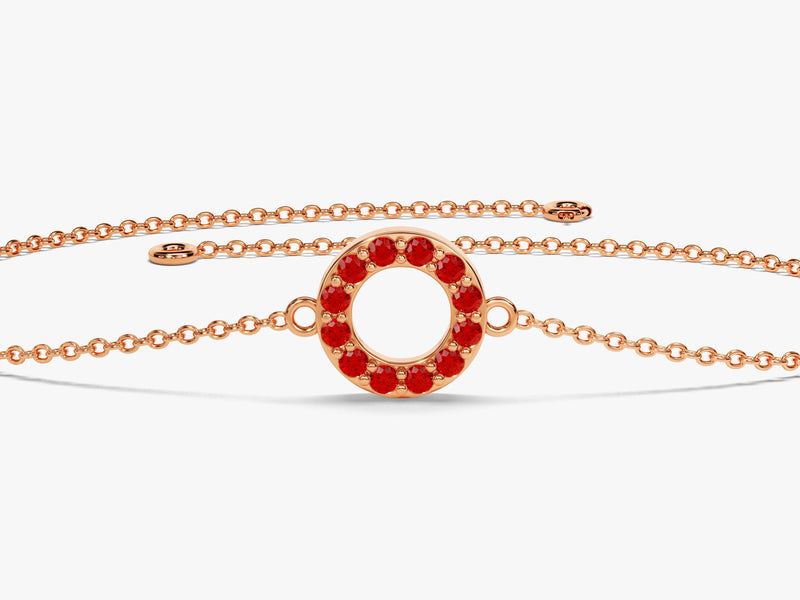 Open Circle Ruby Birthstone Bracelet