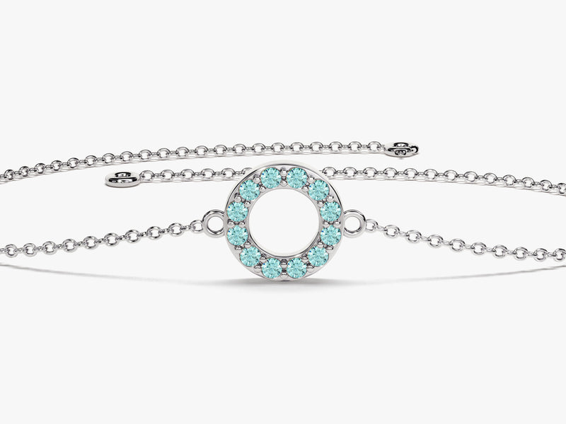 Open Circle Aquamarine Birthstone Bracelet