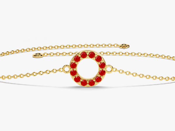 Open Circle Ruby Birthstone Bracelet