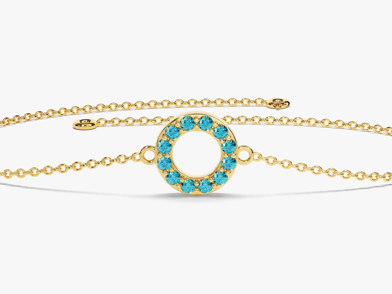 Open Circle Blue Topaz Birthstone Bracelet