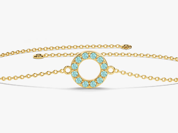 Open Circle Aquamarine Birthstone Bracelet