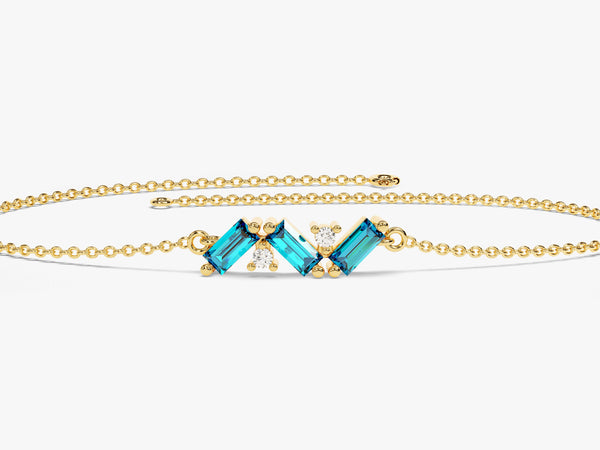 Baguette Cut Blue Topaz Birthstone Bracelet