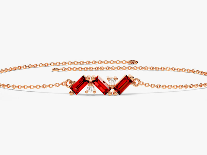 Baguette Cut Garnet Birthstone Bracelet