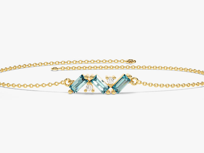 Baguette Cut Aquamarine Birthstone Bracelet