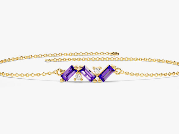 Baguette Cut Amethyst Birthstone Bracelet