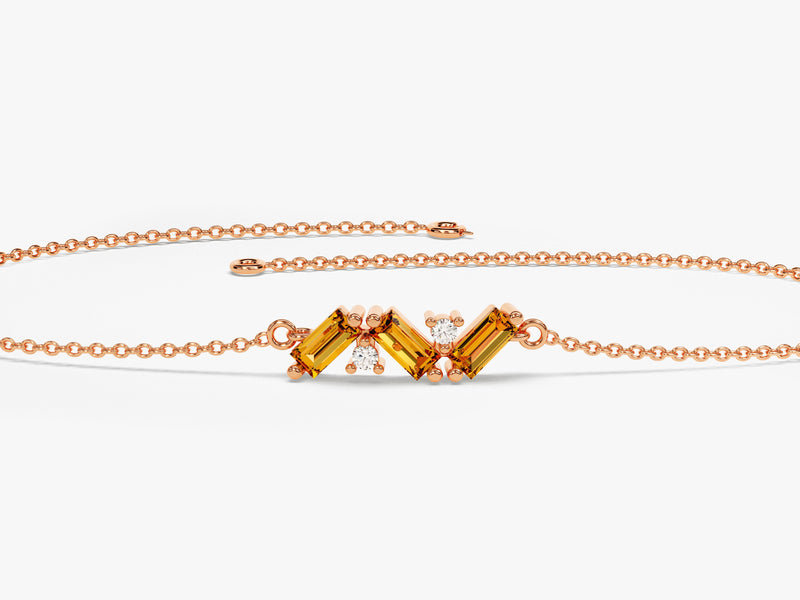 Baguette Cut Citrine Birthstone Bracelet