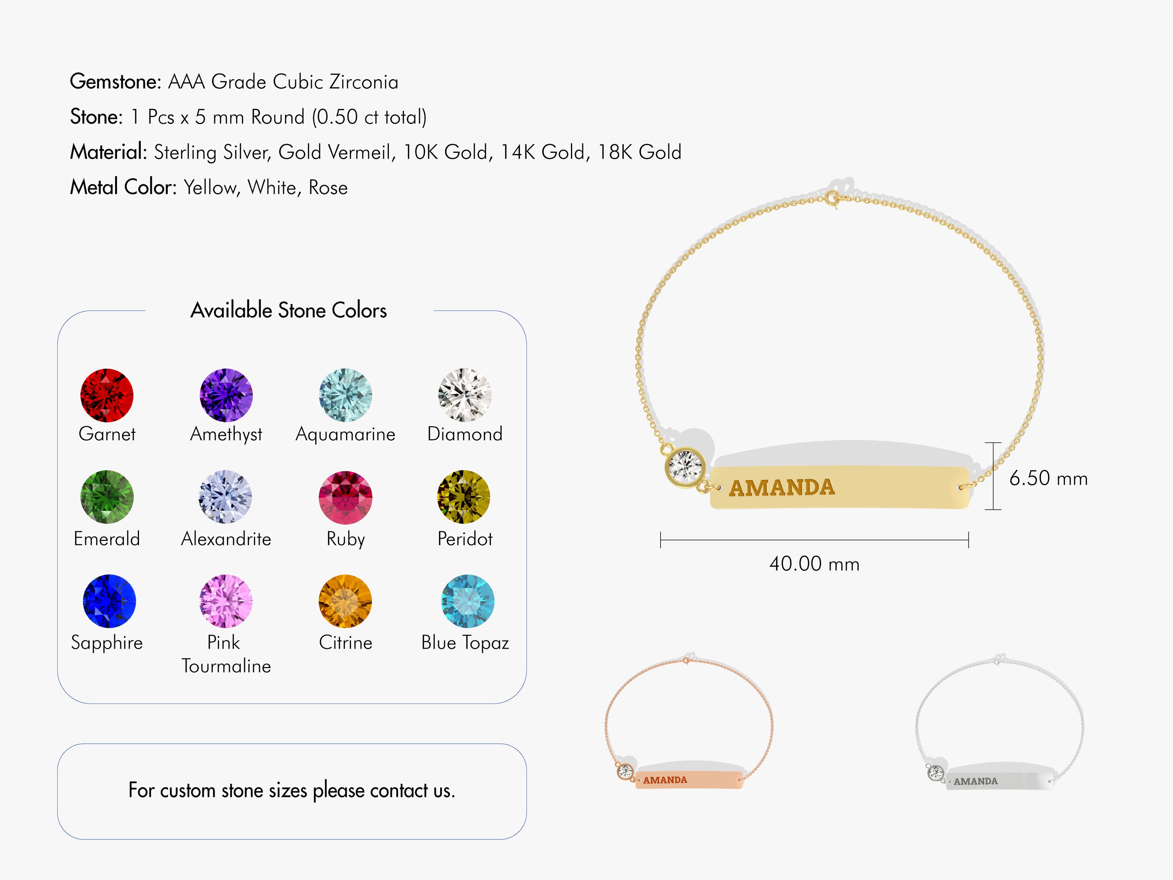 Bar Name Diamond Birthstone Bracelet