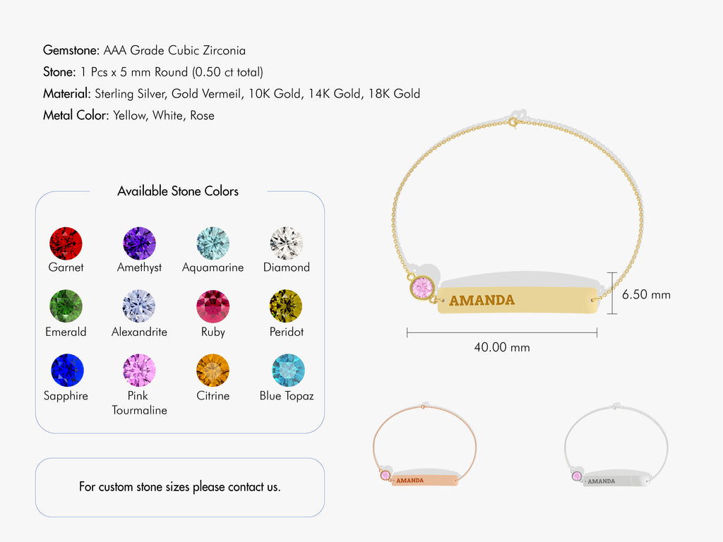 Bar Name Pink Tourmaline Birthstone Bracelet