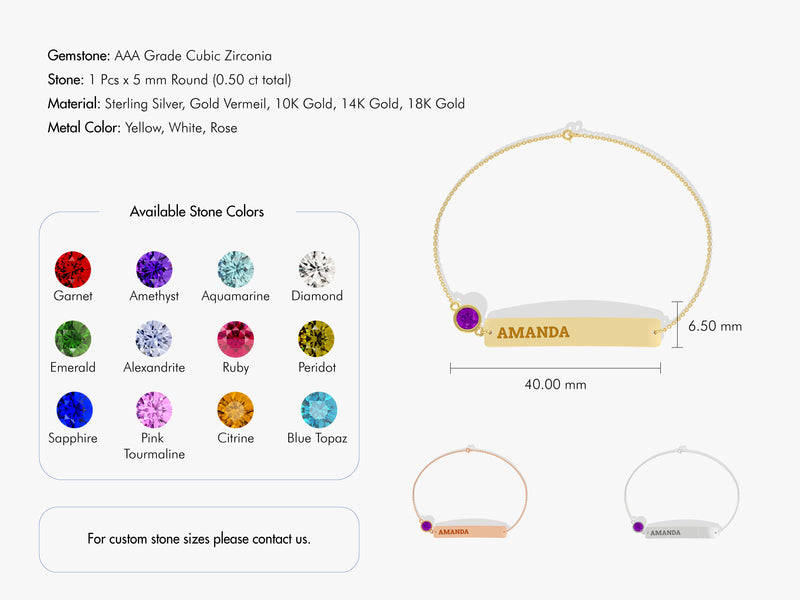 Bar Name Amethyst Birthstone Bracelet