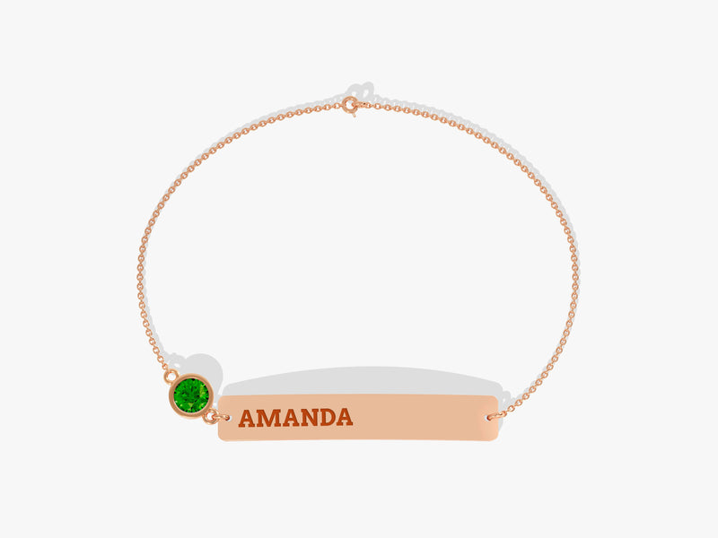 Bar Name Emerald Birthstone Bracelet