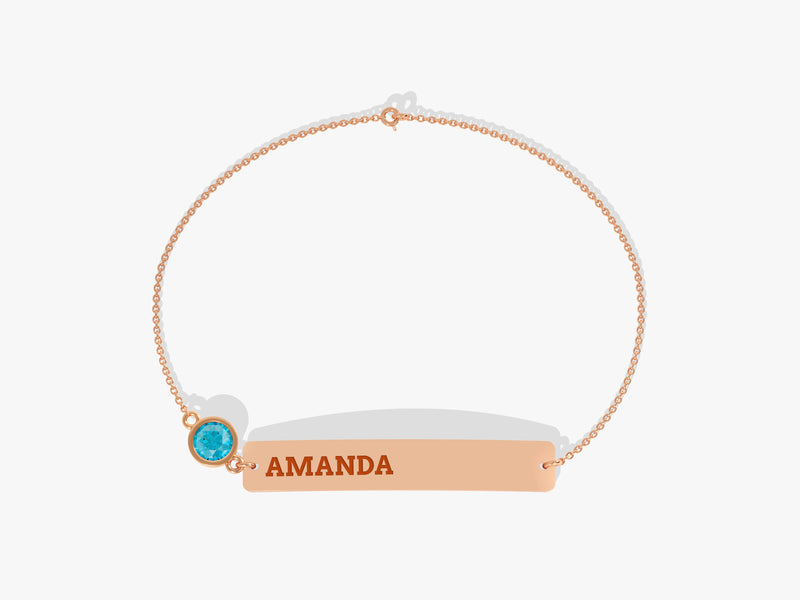 Bar Name Blue Topaz Birthstone Bracelet