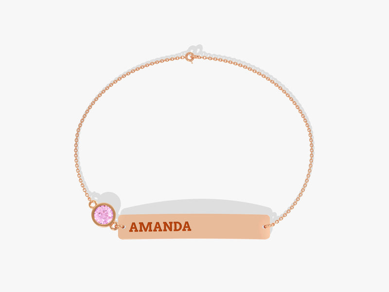 Bar Name Pink Tourmaline Birthstone Bracelet