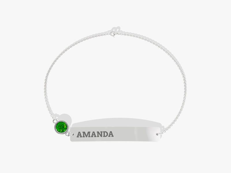 Bar Name Emerald Birthstone Bracelet