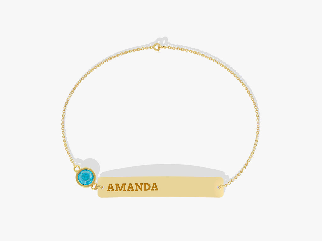 Bar Name Blue Topaz Birthstone Bracelet