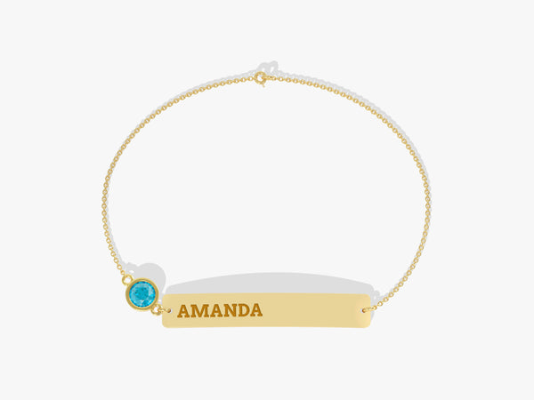 Bar Name Blue Topaz Birthstone Bracelet