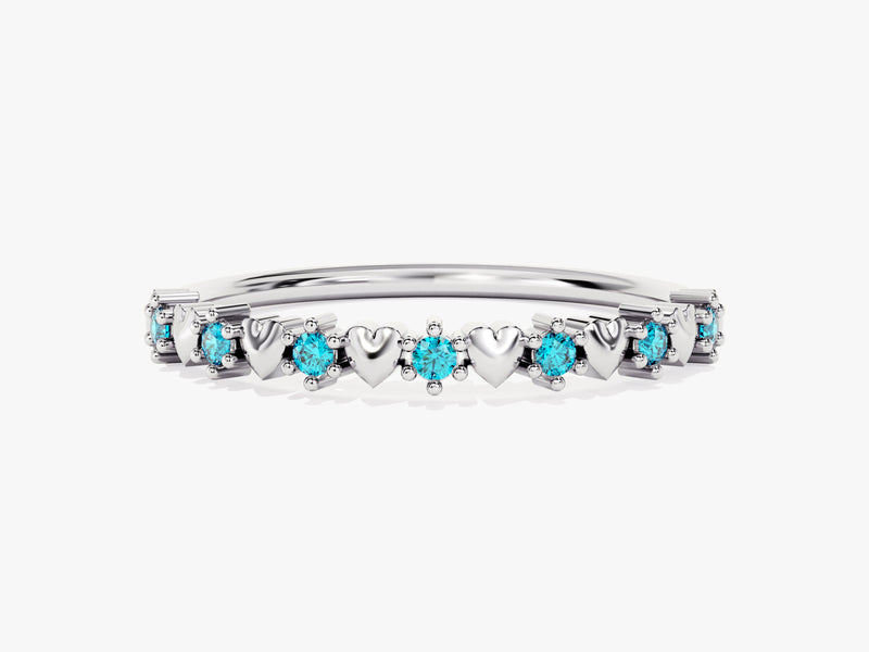 Tiny Heart Blue Topaz Birthstone Ring