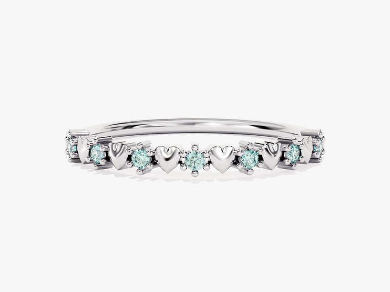 Tiny Heart Aquamarine Birthstone Ring