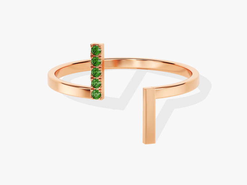 Double Bar Emerald Birthstone Open Ring